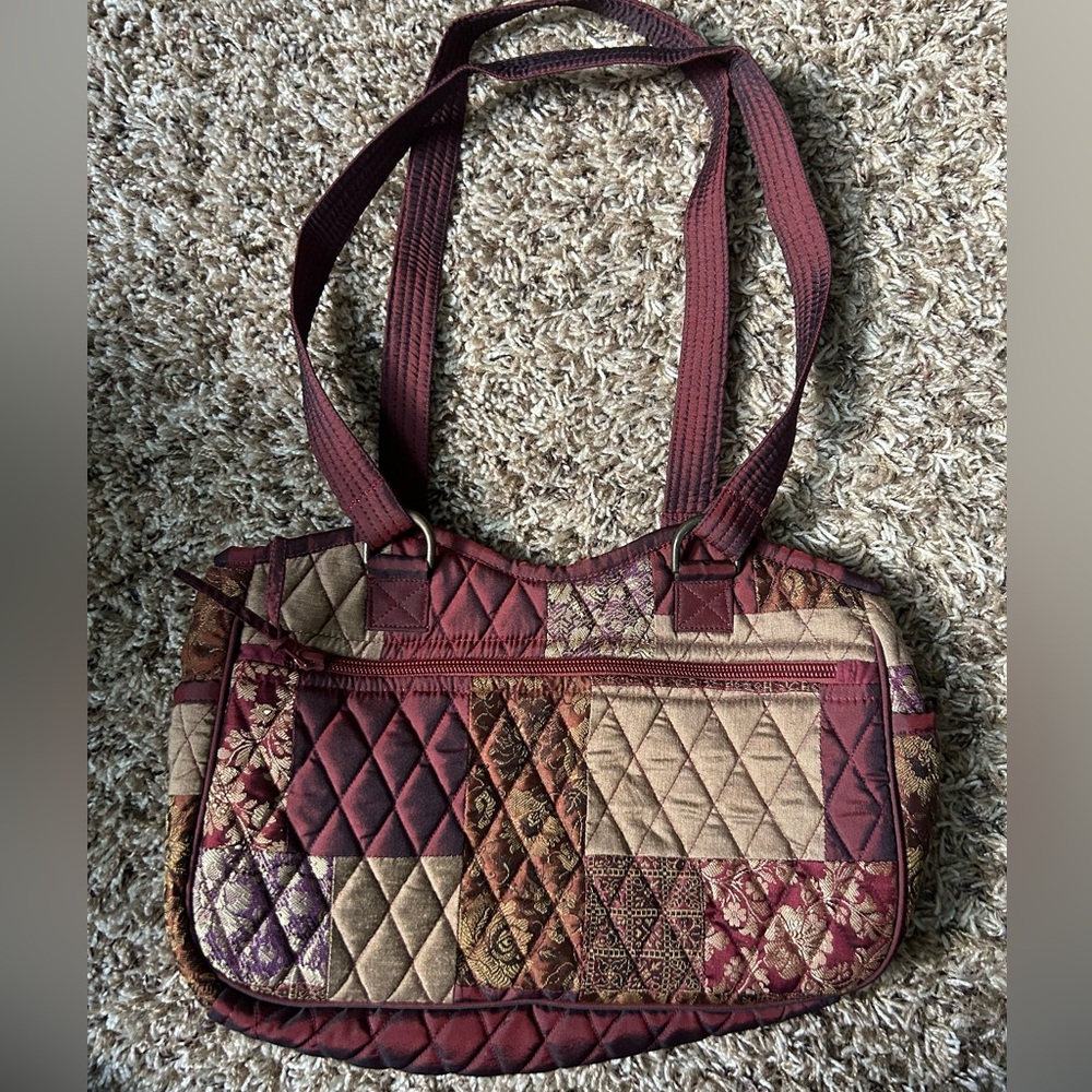 Victorian Heart Vintage Burgundy Quilted Floral Boho Shoulder Bag Purse